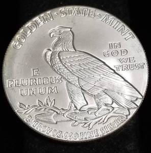 2 TROY OZ. .999 FINE SILVER INCUSE INDIAN DESIGN