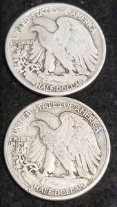 2 WALKING LIBERTY HALF DOLLARS 1943 1947-D
