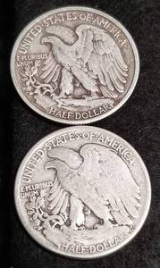2 WALKING LIBERTY HALF DOLLARS 1943 1944-D