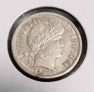 1908-D BARBER DIME AU50