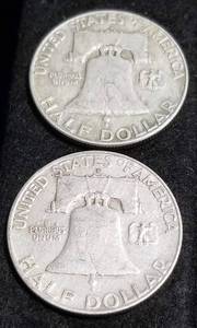 2 FRANKLIN HALF DOLLARS 1957-D 1960-D