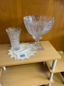 Lead Crystal Punch Bowl & Vase