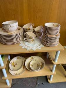 Rose & Silver dishes set with flowers