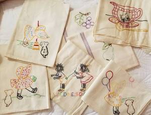 lot 135 image: Vintage Hand Embroidered Kitchen Towel Collection, Lot of 15