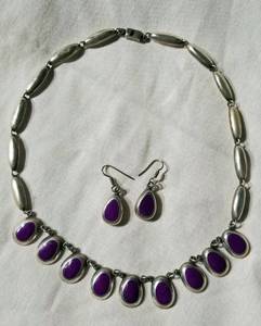 lot 2 image: Sterling Purple Quartz Teardrop Earrings and Necklace Set