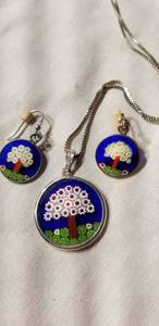 lot 13 image: Millefiori Venetian Glass Necklace Pendant and Earrings by Stefan St. Jacques