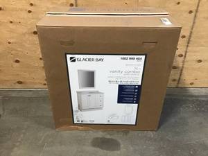 lot 24 image: GlacierBay Bannister 36 in. W Bathroom Vanity in White with Solid Surface Vanity Top in Titanium with White Sink and Mirror
