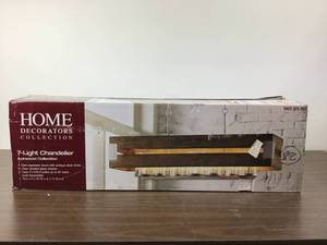 lot 4 image: Home Decorations Collections Ackwood 7-Light Dark Wood Rectangular Chandelier with Clear Seeded Glass Shades