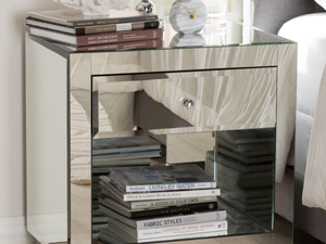 lot 31 image: Baton Studios Melanie 1-Drawer 1-Shelf Silver Metallic Nightstand