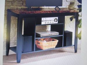 lot 84 image: Faux-Marble TV Stand open box Retai...