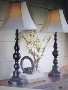 lot 101 image: Set of 2 Black Table Lamps open box...
