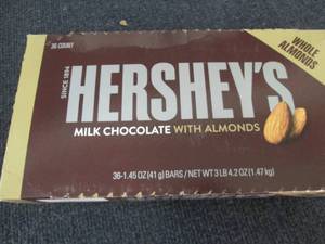 lot 244 image: Box of 36 Hersheys Bars with Almon...