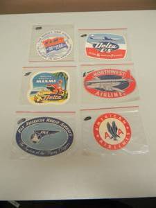 lot 2 image: VINTAGE 1950s AIRLINE LUGGAGE LABEL STICKERS - K.L.M, DELTA, NORTHWEST, PAN AMERICAN - RARE - SEE PICTURES