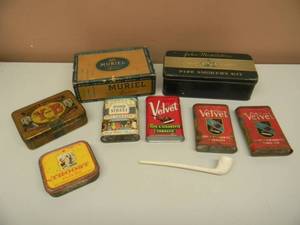 lot 36 image: VINTAGE COLLECTION OF TOBACCO TINS - VELVET, BOND STREET, TROOST, JOHN MIDDLETONS, Y-B, MURIEL - SEE PICTURES
