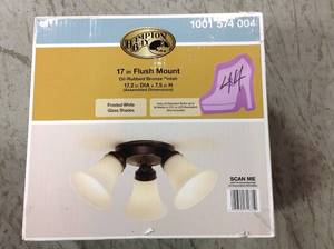 Hampton Bay 17.5 in. 3-Light Oil-Rubbed Bronze Flush Mount with Bell Shaped Frosted Glass Shades  in good condition