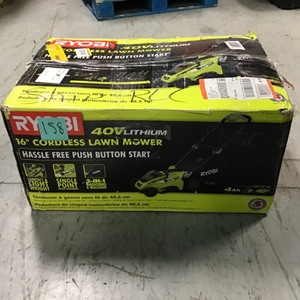 RYOBI 16 in. 40-Volt Lithium-Ion Cordless Battery Walk Behind Push Lawn Mower - 4.0 Ah BatteryCharger Included in good conditions