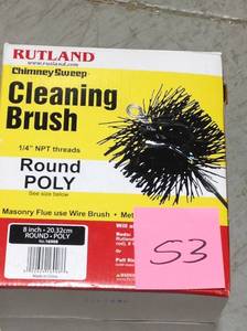 lot 53 image: Rutland 8 in. Round Polypropylene Chimney Brush, 14 in. NPT in good condition