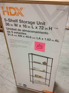 lot 83 image: 72 in. H x 36 in. W x 16 in. D 5-Tier Wire Shelving Unit in Black in good condition