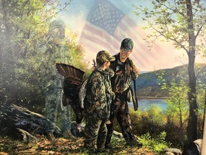National Wild Turkey Federation Artwork, Father and Son American Military, Signed  Numbered Print, Professionally Framed and Mounted