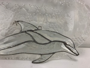 BEAUTIFUL Hanging Glass Dolphin and Ornate Glass Tray
