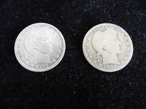 lot 77 image: Lot of 2 Barber Quarters