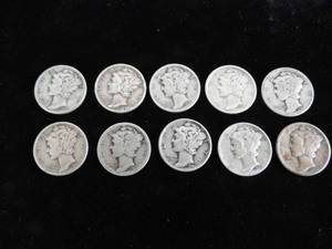 lot 89 image: Lot of 10 Mercury Dimes