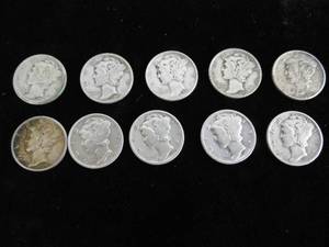 lot 90 image: Lot of 10 Mercury Dimes