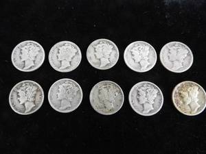 lot 91 image: Lot of 10 Mercury Dimes