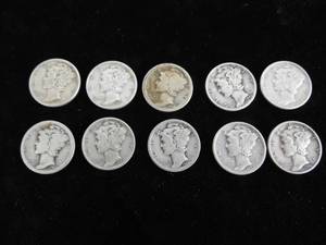 lot 92 image: Lot of 10 Mercury Dimes