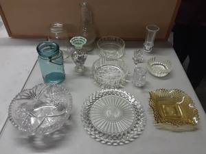 Lot Of Cut Glass (13 Pieces), Crystal, Old Ball Jars, Vase