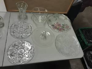Lot Of Cut Glass (7 Pieces), Crystal-Fancy Platters