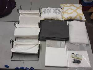 Pair Of IKEA Anita Grey Panels 48x96, IKEA Wall Pocket, 2-Pair IKEA Net Panels (1-New), 1-Pair IKEA Tab Panel (New), GreyYellow Throw Pillows