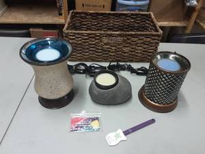 3-Scentsy Wax Melter Warmers, Decorative Basket