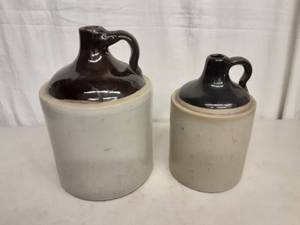 2 Brown Top Glazed Jugs 12 & 13 Tall