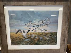 lot 6 image: Vintage Wood Crate Framed Kathy Flynn Numbered Print 26 x 31