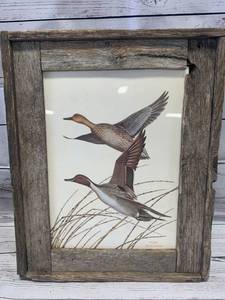 lot 55 image: Vintage Apple Crate Framed Pintail Duck Art
