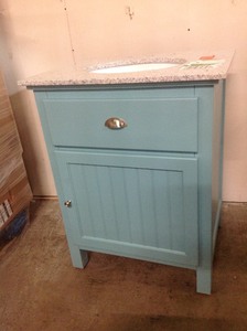 lot 26 image: Home Decorators Collection Home Decorators Ridgemore 28 in. W x 22 in. D Vanity in Sea Glass with Granite Vanity Top in Grey with White Sink