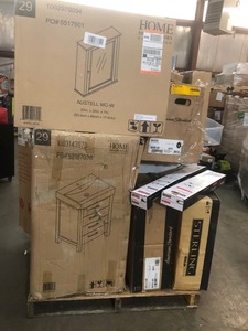 lot 29 image: Pallet of assorted vanities, cabinets and more  customer returns