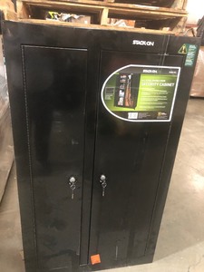 lot 34 image: Stack-On 10-Gun Black Double Door Security Cabinet whit small damage please review the photos