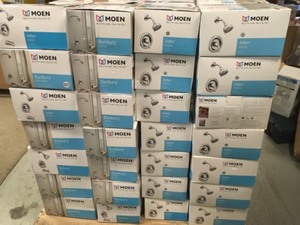 lot 43 image: Pallet of 140 units of Moen Assorter Tub and Shower Faucet over $9000 retail  value  in like new condition