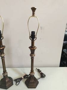lot 50 image: Pair Stone & Bronze Metal Table Lamps - Excellent Condition Matches Floor Lamp In Lot 51