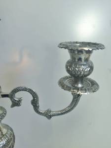 lot 52 image: Beautiful & Very Tall Vintage Silver Metal Etched Candelabra - Excellent Condition