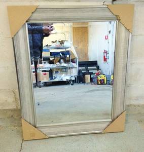 lot 31 image: New In Package Stunning Silver Gold Gilt Metallic Beaded Beveled Glass Large Rectangular Wall Mirror -&nbsp29L x 35H in. - Beautiful Anywhere In Your Home