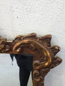 lot 17 image: WOW Gorgeous Vintage Italian Carved Wood & Gesso Gold Gilt Rococo Mirror - Great Condition For Age - No Chips or Cracks To Mirror - Water Stain on Lower Paper On Back - Does Not Affect Wood On Mirror  Simply A Rare Stunner