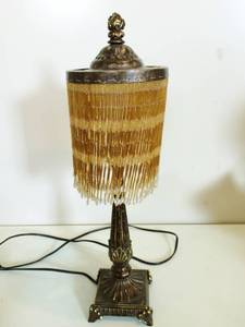 lot 25 image: Wow High Quality Extra Long Beaded Boudoir Lamp - Excellent Working Condition - All Beads Are Present & Yes I want This