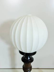 lot 15 image: Vintage Wood Base Lightpost Style Table Lamp With Fluted White Globe - Great Working Condition