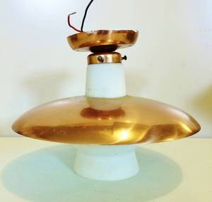 lot 19 image: Retro Cool Copper Top Cap & Milk Glass Ceiling Light - Excellent Working Condition