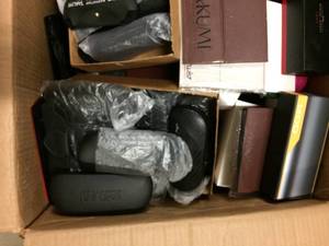 lot 41 image: LARGE LOT OF EMPTY SUNGLASS BOXES INCLUDES SOME NEW SUNGLASSES TOO