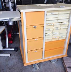 lot 91 image: ALERT Mechanics Bead Crafters Carpenters Home Hobbyists Medical Clinics This Cart Has Many Drawers & Is Mobile MSRP $4000 Super Heavy Duty Lionville 600 Mobile Medication Cart Medicine Distribution Trolley - Super Condition