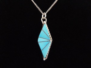 .925 Sterling Silver Inlayed Turquoise Pendant Necklace